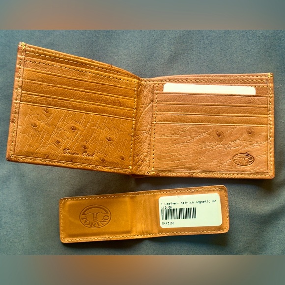 NWT Genuine Ostrich Leather Flat Fold Wallet and Magnetic Money Clip - Picture 2 of 6